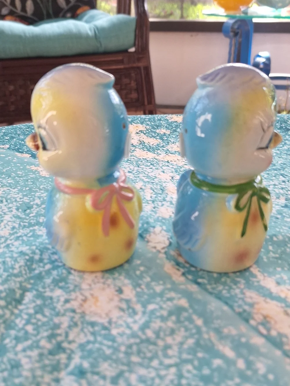 Vintage Pastel Blue Ceramic Bird Salt & Pepper Shakers